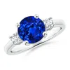 Angara Lab-grown Prong-set Round 3 Stone Blue Sapphire And Lab Diamond Ring In White Gold/deep Rich Blue
