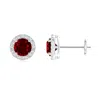 Angara Lab-grown Prong-set Ruby And Diamond Halo Stud Earrings In White Gold/deep Rich Red