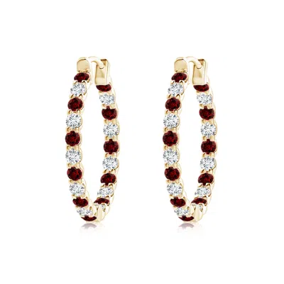 Angara Lab-grown Prong-set Ruby And Lab Diamond Inside Out Hoop Earrings In Gold