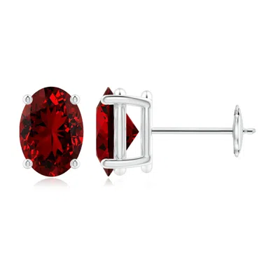 Angara Lab-grown Prong-set Solitaire Oval Ruby Stud Earrings In Red