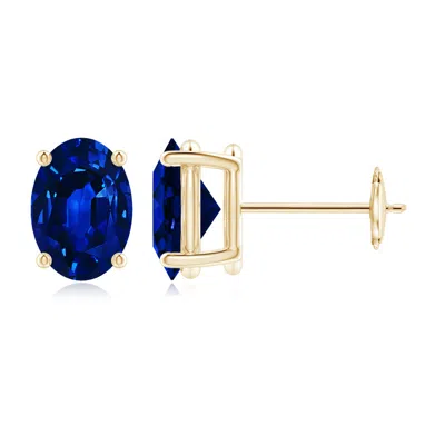 Angara Lab-grown Prong-set Solitaire Oval Sapphire Stud Earrings In Blue