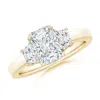 Angara Lab-grown Radiant-cut And Trapezoid Diamond Three Stone Engagement Ring In Yellow Gold/f-g