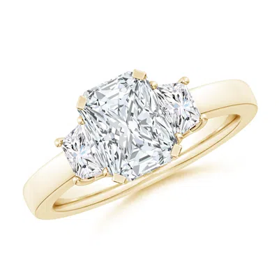 Angara Lab-grown Radiant-cut And Trapezoid Diamond Three Stone Engagement Ring In Gold