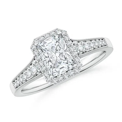 Angara Lab-grown Radiant-cut Diamond Halo Engagement Ring With Milgrain In Metallic