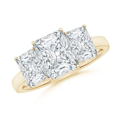Angara Lab-grown Radiant-cut Diamond Three Stone Classic Engagement Ring In Gold
