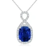 Angara Lab-grown Rectangular Cushion Sapphire Infinity Pendant In White Gold/deep Rich Blue