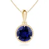 Angara Lab-grown Rope-framed Claw-set Blue Sapphire Solitaire Pendant In Yellow Gold/deep Rich Blue