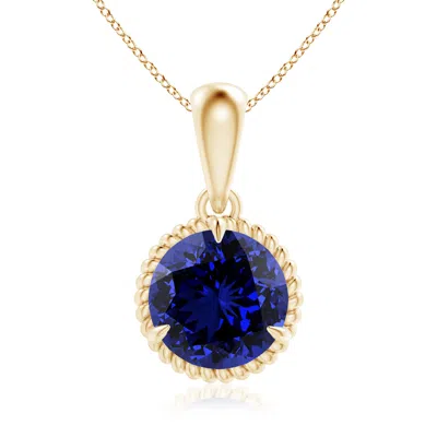Angara Lab-grown Rope-framed Claw-set Blue Sapphire Solitaire Pendant In Gold