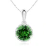 Angara Lab-grown Rope-framed Claw-set Emerald Solitaire Pendant In White Gold/rich Green