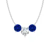 Angara Lab-grown Round And Blue Sapphire Diamond Three Stone Necklace In White Gold/f-g