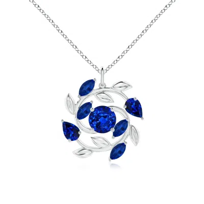 Angara Lab-grown Round And Marquise Blue Sapphire Olive Branch Pendant
