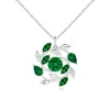 Angara Lab-grown Round And Marquise Emerald Olive Branch Pendant In White Gold/rich Green