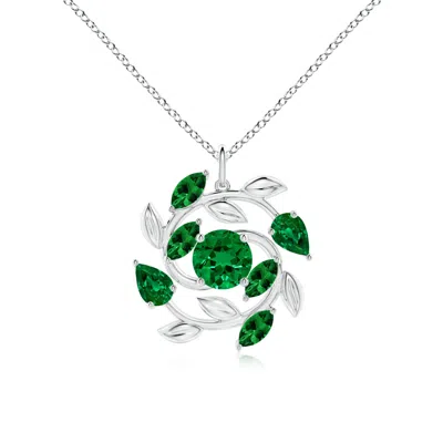 Angara Lab-grown Round And Marquise Emerald Olive Branch Pendant In Green