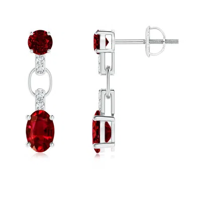 Angara Lab-grown Round And Oval Ruby Dangle Earrings With Diamond Accents In Metallic