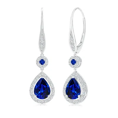 Angara Lab-grown Round And Pear Blue Sapphire Halo Leverback Earrings In Metallic