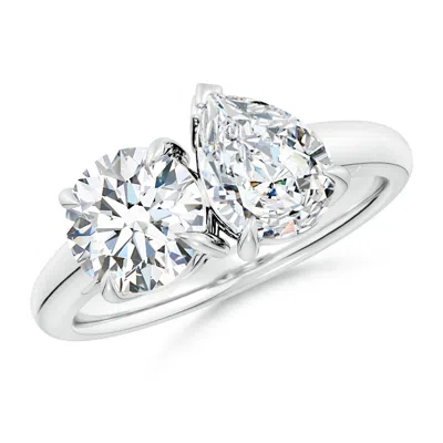 Angara Lab-grown Round & Pear Diamond Two-stone Engagement Ring In Metallic