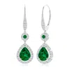 Angara Lab-grown Round And Pear Emerald Halo Leverback Earrings In White Gold/rich Green