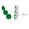 Angara Lab-grown Round And Pear Emerald Three Stone Climber Earrings In White Gold/rich Green