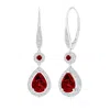 Angara Lab-grown Round And Pear Ruby Halo Leverback Earrings In White Gold/deep Rich Red