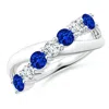Angara Lab-grown Round Blue Sapphire And Diamond Crossover Ring In White Gold/deep Rich Blue