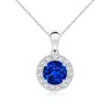 Angara Lab-grown Round Blue Sapphire And Diamond Halo Pendant In White Gold/deep Rich Blue