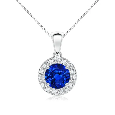 Angara Lab-grown Round Blue Sapphire And Diamond Halo Pendant In Gray