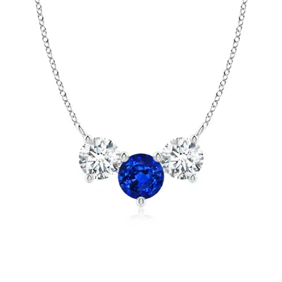 Angara Lab-grown Round Blue Sapphire And Diamond Three Stone Necklace In Metallic