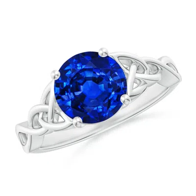 Angara Lab-grown Round Blue Sapphire Celtic Knot Engagement Ring