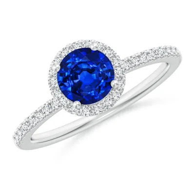 Angara Lab-grown Round Blue Sapphire Classic Halo Engagement Ring In Metallic