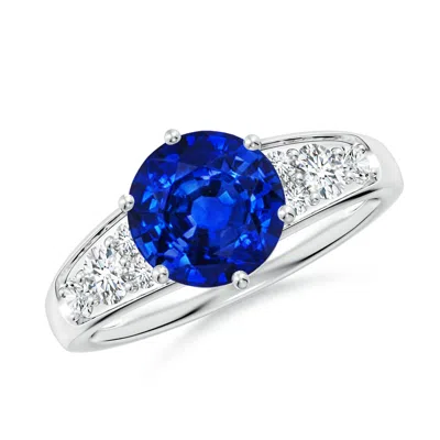 Angara Lab-grown Round Blue Sapphire Engagement Ring With Lab Diamonds In Metallic