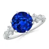 Angara Lab-grown Round Blue Sapphire Side Stone Engagement Ring With Accents In White Gold/deep Rich Blue