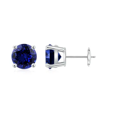 Angara Lab-grown Round Blue Sapphire Stud Earrings