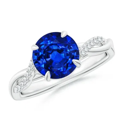 Angara Lab-grown Round Blue Sapphire Twisted Shank Engagement Ring In Metallic
