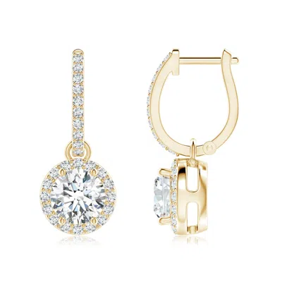 Angara Lab-grown Round Diamond Dangle Earrings With Halo In Gold
