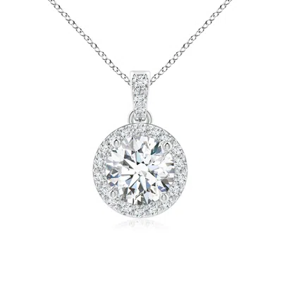 Angara Lab-grown Round Diamond Dangle Pendant With Halo In Metallic