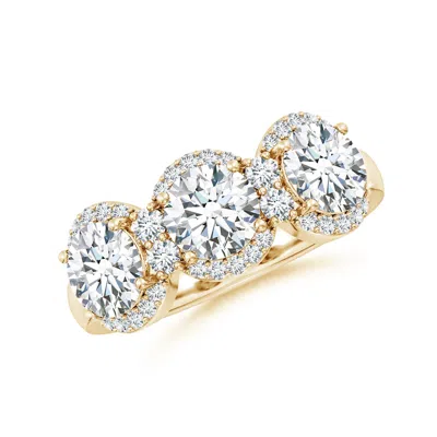 Angara Lab-grown Round Diamond Halo Three Stone Ring In Gold