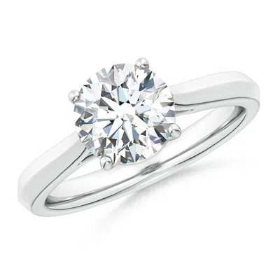 Angara Lab-grown Round Diamond Knife-edge Shank Trellis Engagement Ring In Metallic