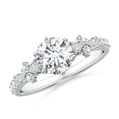 Angara Lab-grown Round Diamond Side Stone Engagement Ring With Accents In Metallic