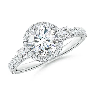 Angara Lab-grown Round Diamond Side Stone Halo Engagement Ring In Metallic