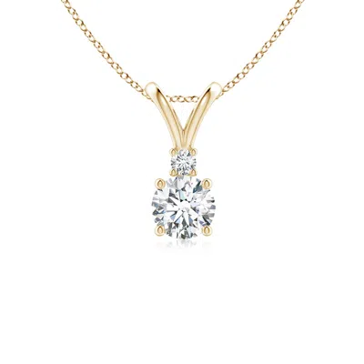 Angara Lab-grown Round Diamond Solitaire V-bale Pendant With Diamond Accent In Gold