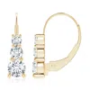 Angara Lab-grown Round Diamond Three Stone Leverback Earrings In Yellow Gold/f-g