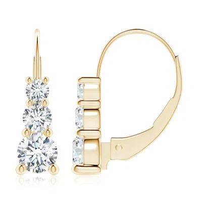 Angara Lab-grown Round Diamond Three Stone Leverback Earrings In Gold