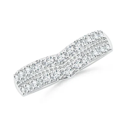 Angara Lab-grown Round Diamond Twin Row Chevron Wedding Ring In Metallic