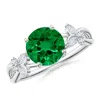 Angara Lab-grown Round Emerald Butterfly Engagement Ring In White Gold/rich Green