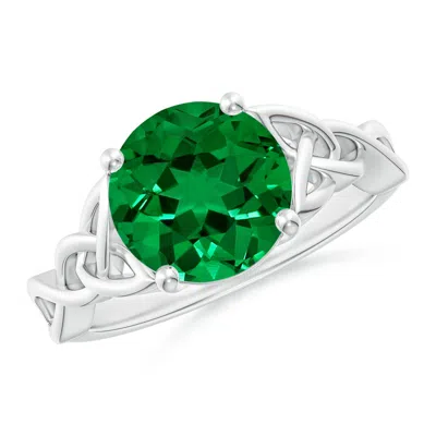 Angara Lab-grown Round Emerald Celtic Knot Engagement Ring In Green