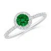 Angara Lab-grown Round Emerald Classic Halo Engagement Ring In White Gold/rich Green