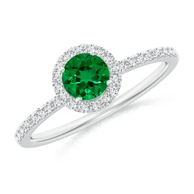 Angara Lab-grown Round Emerald Classic Halo Engagement Ring In Metallic
