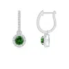 Angara Lab-grown Round Emerald Dangle Earrings With Lab Diamond Halo In White Gold/rich Green