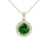 Angara Lab-grown Round Emerald Dangle Pendant With Lab Diamond Halo In Yellow Gold/rich Green