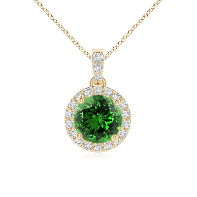 Angara Lab-grown Round Emerald Dangle Pendant With Lab Diamond Halo In Metallic